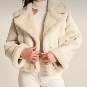 Abercrombie Oversized Short Sherpa-Lined Vegan Leather Coat - Worn Once